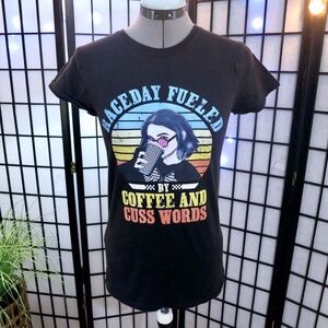 Raceday Women's Novelty T-Shirt Size Med Coffee and Cuss Words